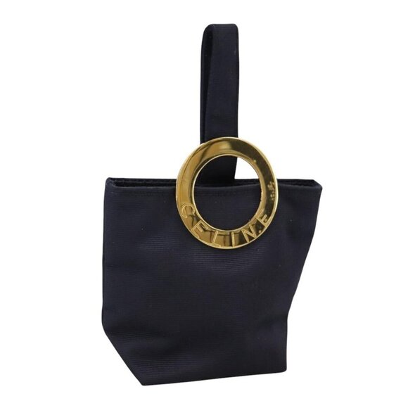 CELINE Circle Pouch Nylon Navy Gold Auth 111410 - Picture 1 of 16